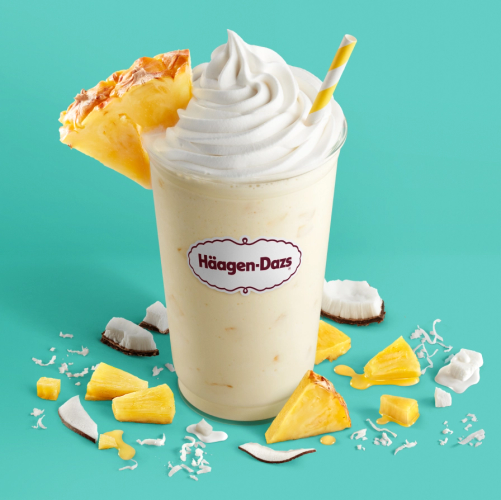 Pineapple Coconut Shake Juicy pineapple coconut ice cream, blended and topped with whipped cream and garnished with fresh pineapple.