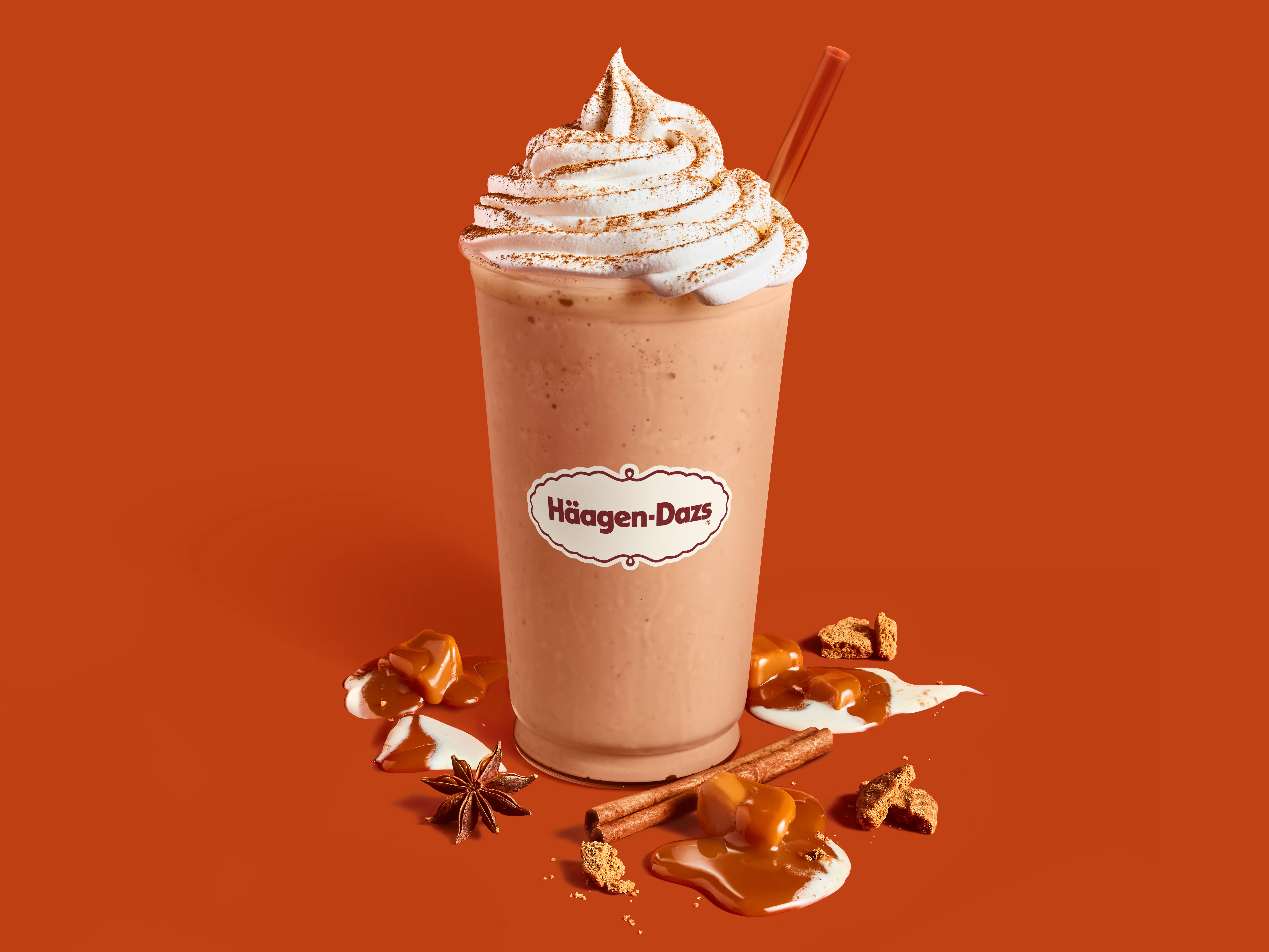 Pumpkin Spice Shake Rich caramel ice cream with thick, Dulce de Leche ribbons blended with creamy pumpkin puree topped with whipped cream and dusted with warm pumpkin pie spices.