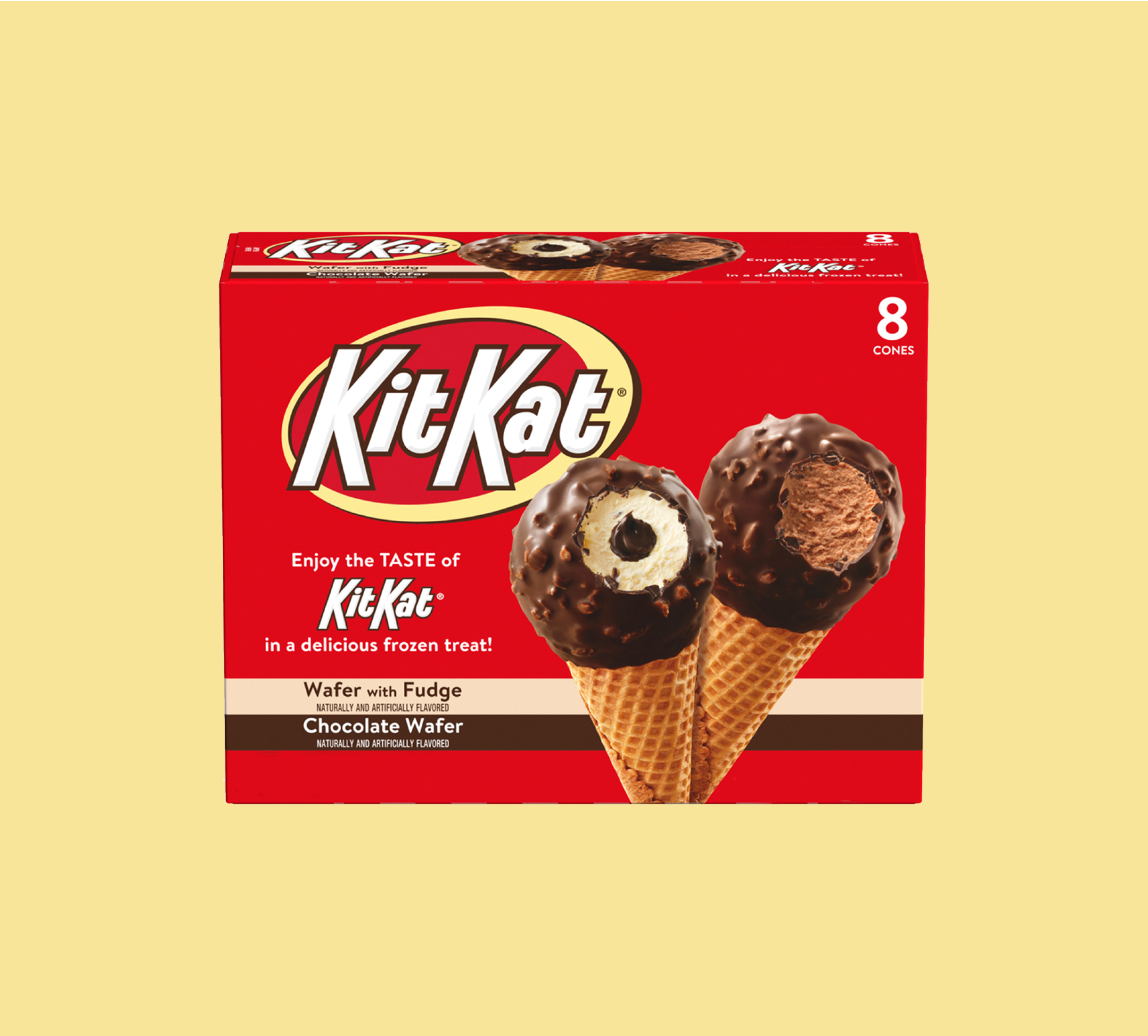 CONES KIT KAT® CONES The classic crunch of KIT KAT® wafers and rich chocolatey coating, now in a cool, creamy ice cream cone.